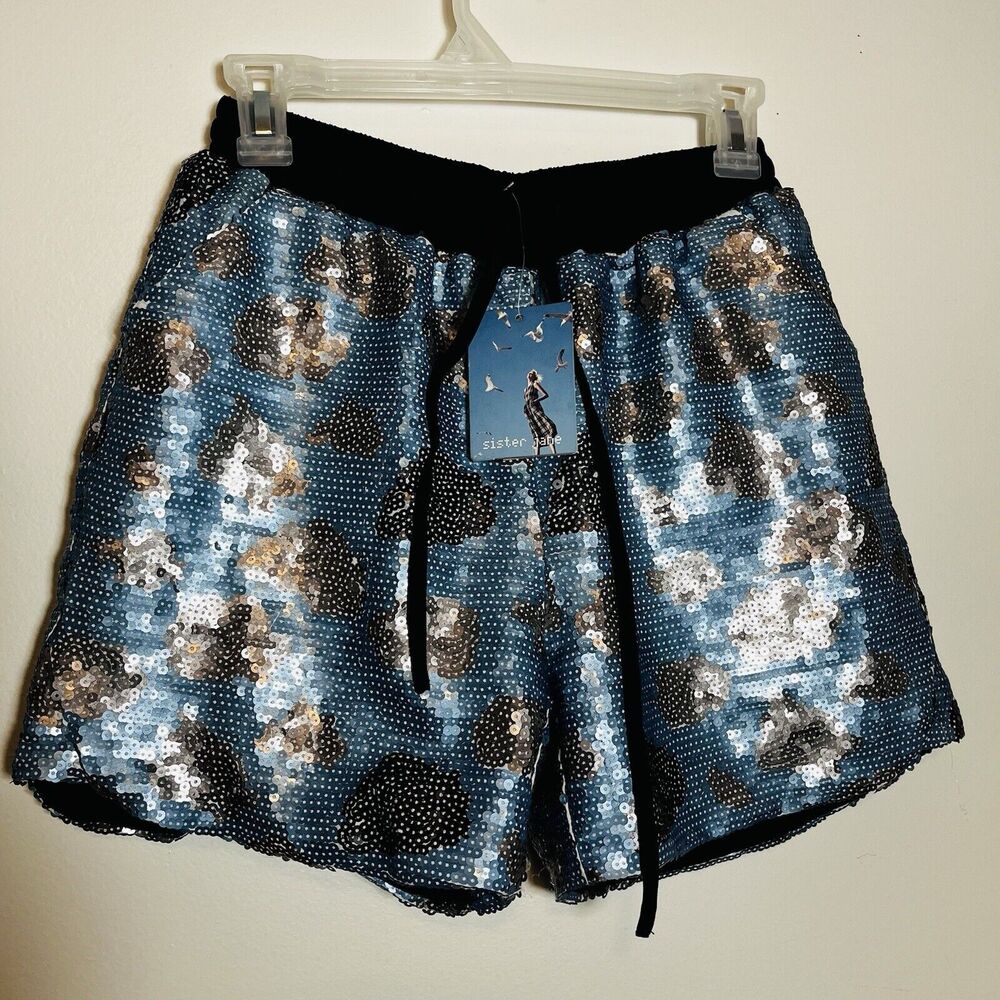 Sister Jane Sequin Storm Cloud‎ Shorts Elastic Waist Pockets Sz Small NEW